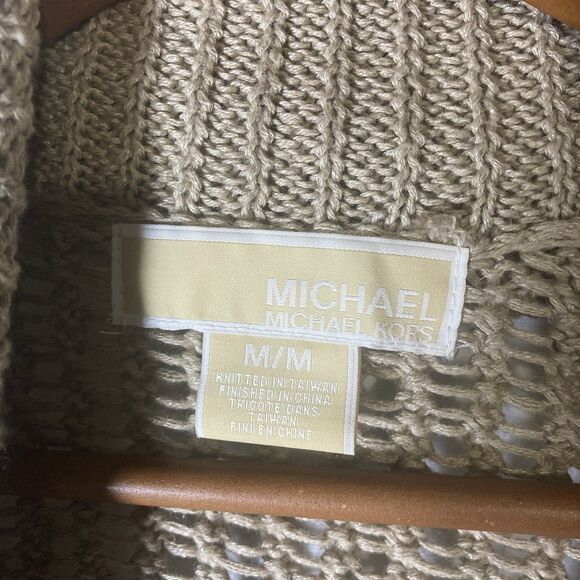 MICHAEL MICHAEL KORS brown wide collar 3/4 sleeve open front cardigan sweater M - Picture 8 of 12